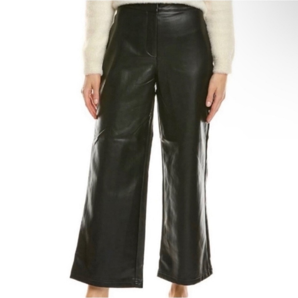 BAGATELLE COLLECTION Black‎ Faux Leather High Waist Crop Wide Leg Pants